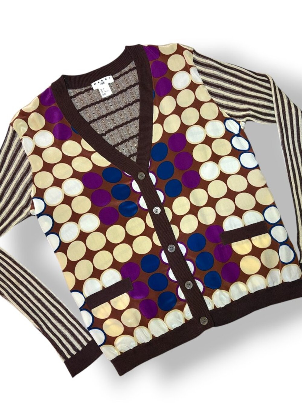 New without Tag Marni H&M SIlk Cotton Tweed Polka Dot Cardigan Size 2 US
